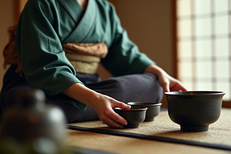 茶道体験をする着物姿の参加者